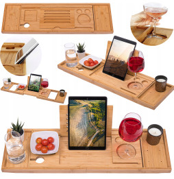 PÓŁKA ŁAZIENKOWA STOLIK PODSTAWKA NA WANNĘ BAMBUSOWA NAKŁADKA ROZSUWANA SPA